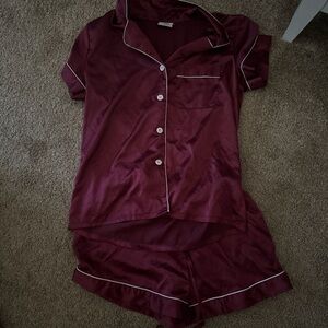 Burgundy Satin Pajama Set